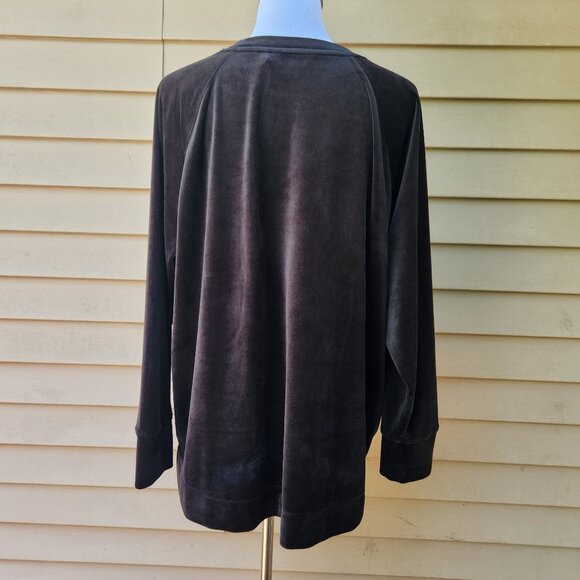 Time & Tru Plus Black Velour Lounge Top Sweatshirt Raglan Sleeves Solid Comfy - Picture 9 of 14